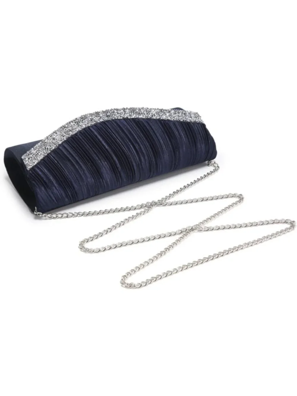 Women's Navy Blue Rhinestone Evening Clutch Purse Formal Hand Bag Prom Party Bag